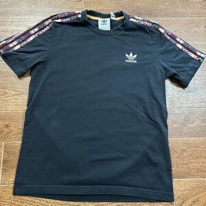 Adidas Originals 3 Stripes Tee Unisex Small Black Yellow Geometric Retro Urban